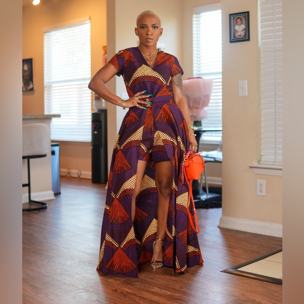 Elegant Purple and Orange Romper w/ detachable Skir